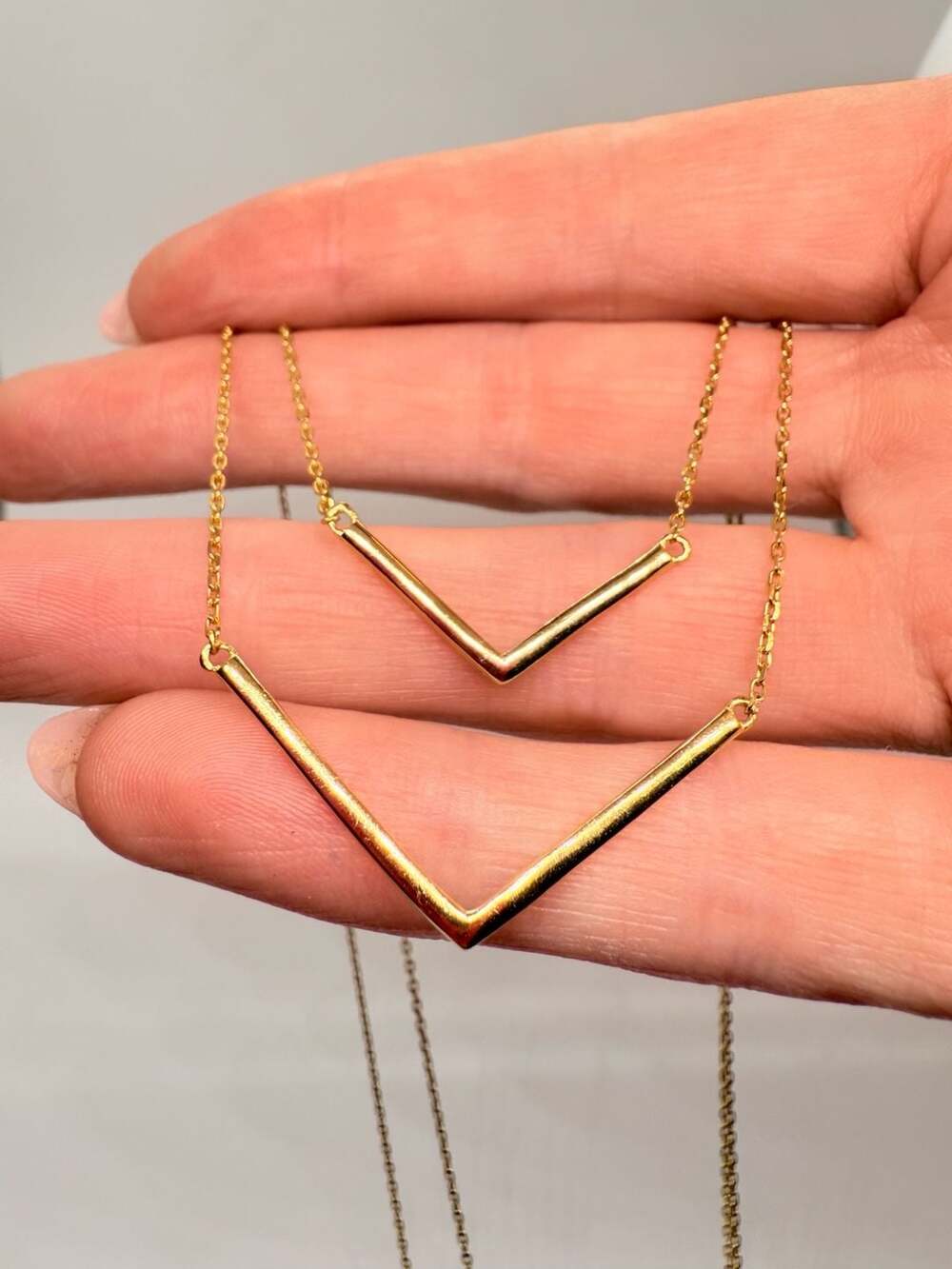 Sterling Silver Double Layer Chevron V Necklace Gold Plated
